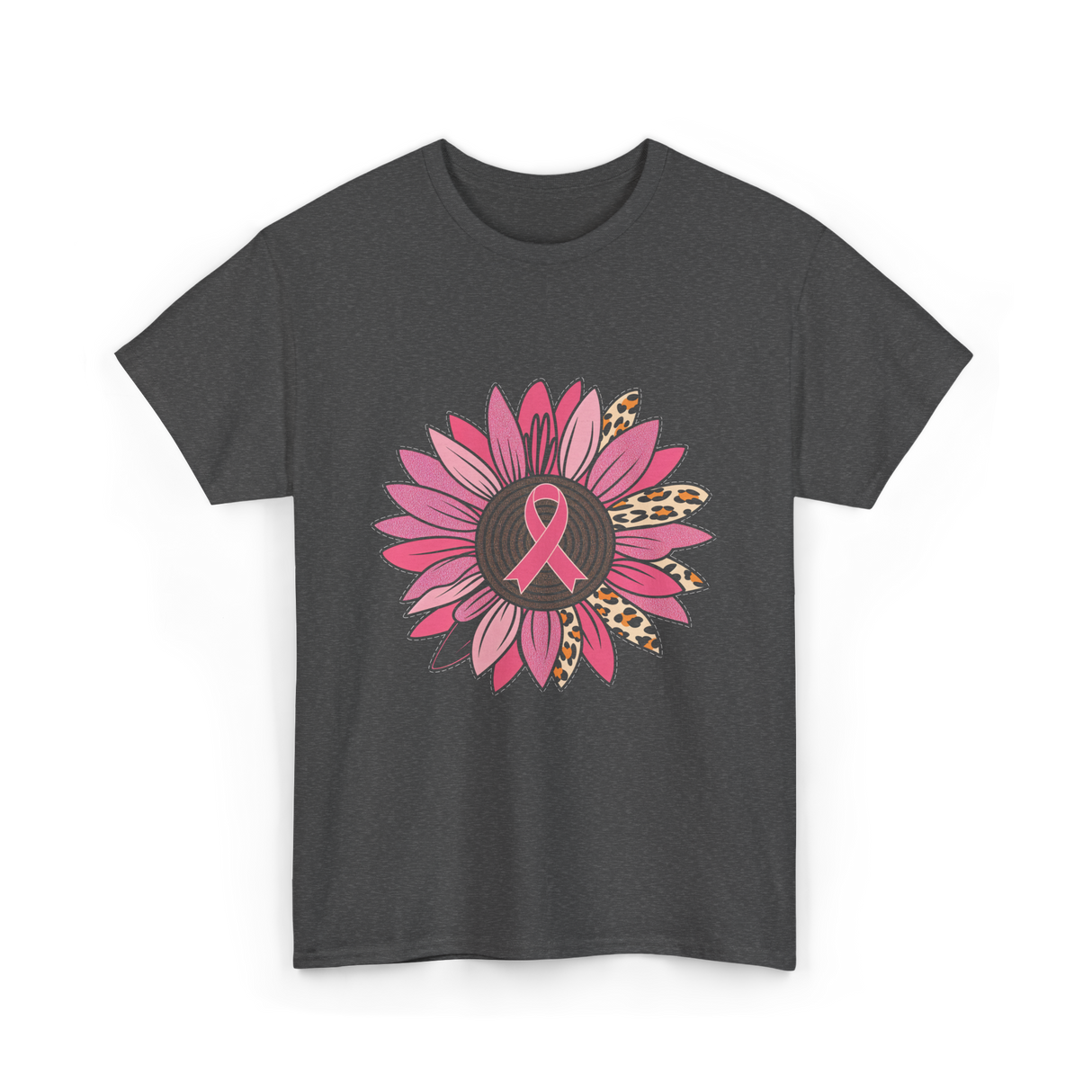 Breast Cancer Awareness Pink Flower T-Shirt - Dark Heather