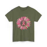 Breast Cancer Awareness Pink Flower T-Shirt - Military Green