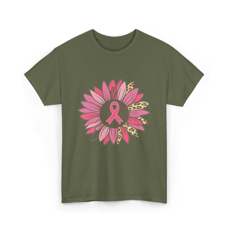 Breast Cancer Awareness Pink Flower T-Shirt - Military Green