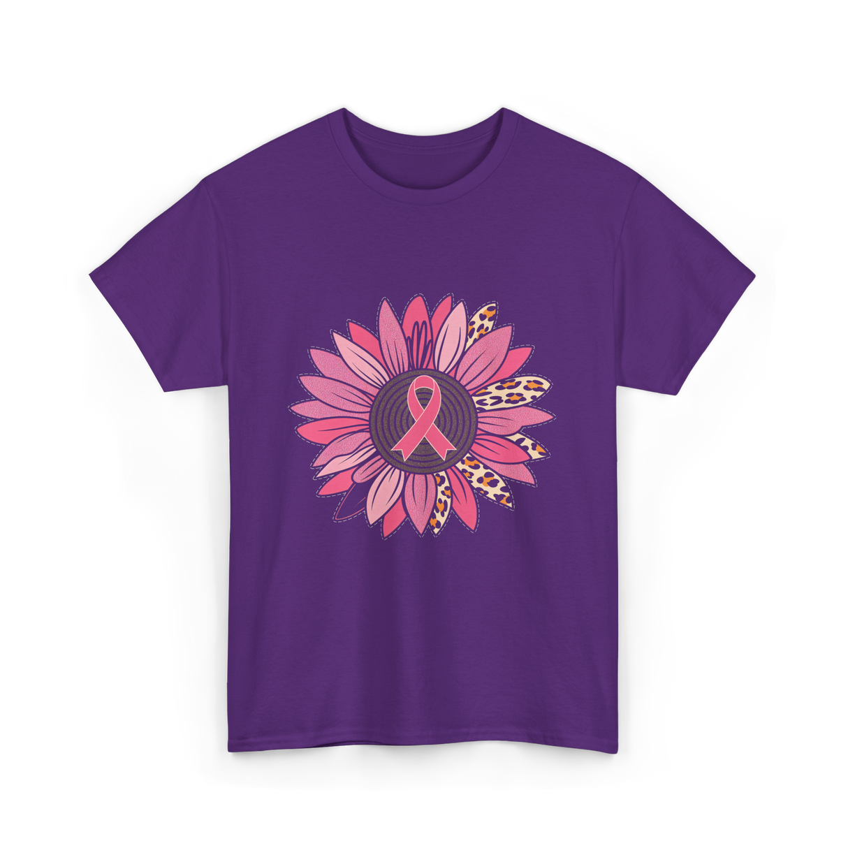 Breast Cancer Awareness Pink Flower T-Shirt - Purple