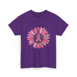 Breast Cancer Awareness Pink Flower T-Shirt - Purple