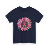 Breast Cancer Awareness Pink Flower T-Shirt - Navy