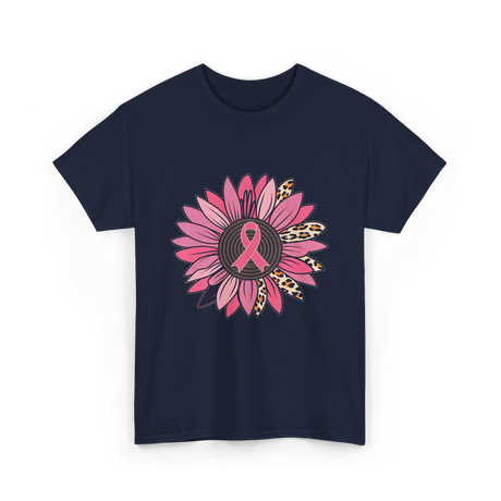 Breast Cancer Awareness Pink Flower T-Shirt - Navy