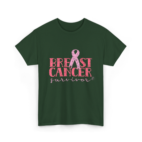 Breast Cancer Survivor Awareness T-Shirt - Forest Green