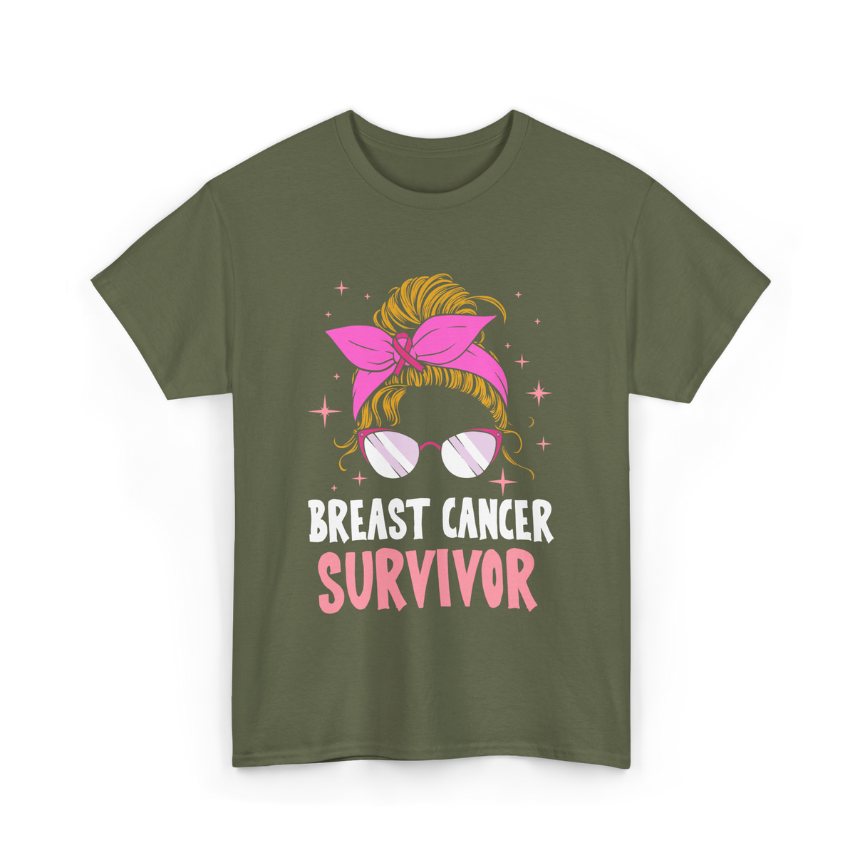 Breast Cancer Survivor Awareness T-Shirt - Military Green