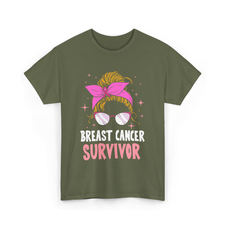 Breast Cancer Survivor Awareness T-Shirt - Military Green