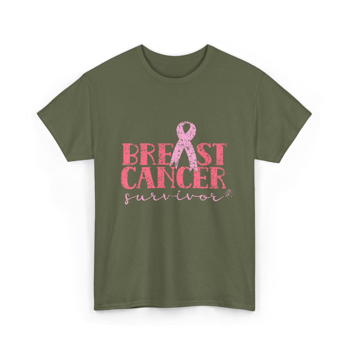 Breast Cancer Survivor Awareness T-Shirt - Military Green