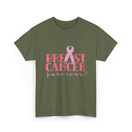 Breast Cancer Survivor Awareness T-Shirt - Military Green