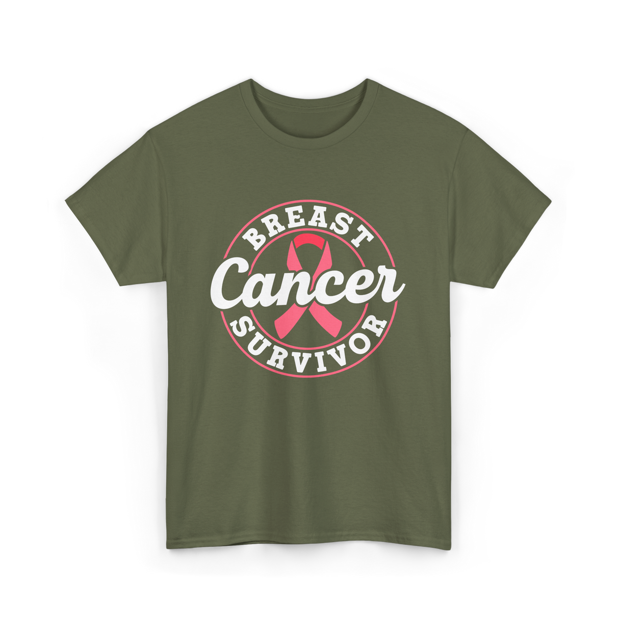 Breast Cancer Survivor Awareness T-Shirt - Military Green