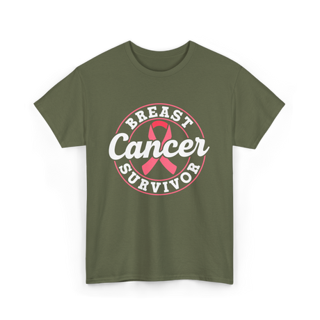 Breast Cancer Survivor Awareness T-Shirt - Military Green