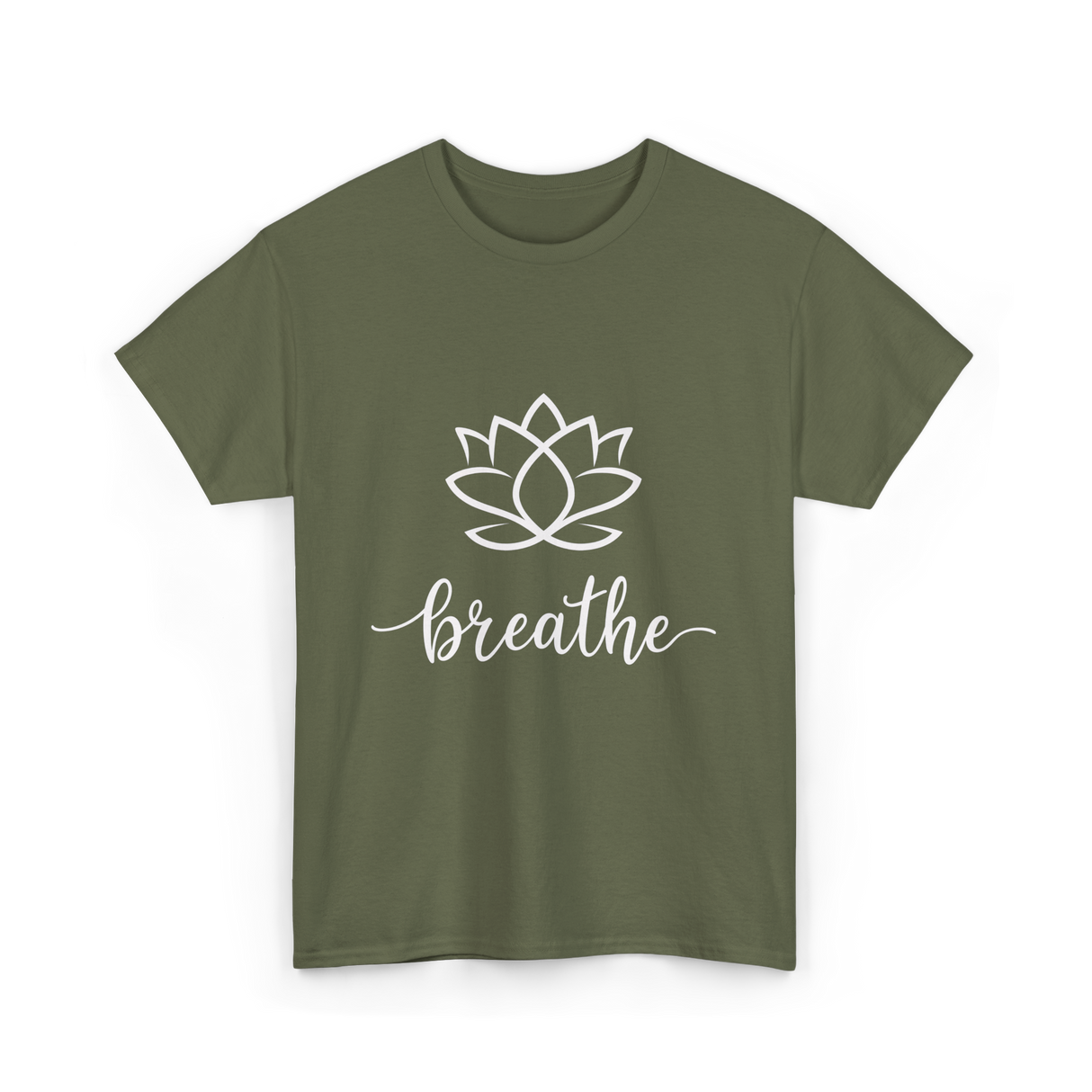 Breathe Lotus Flower Meditation T-Shirt - Military Green