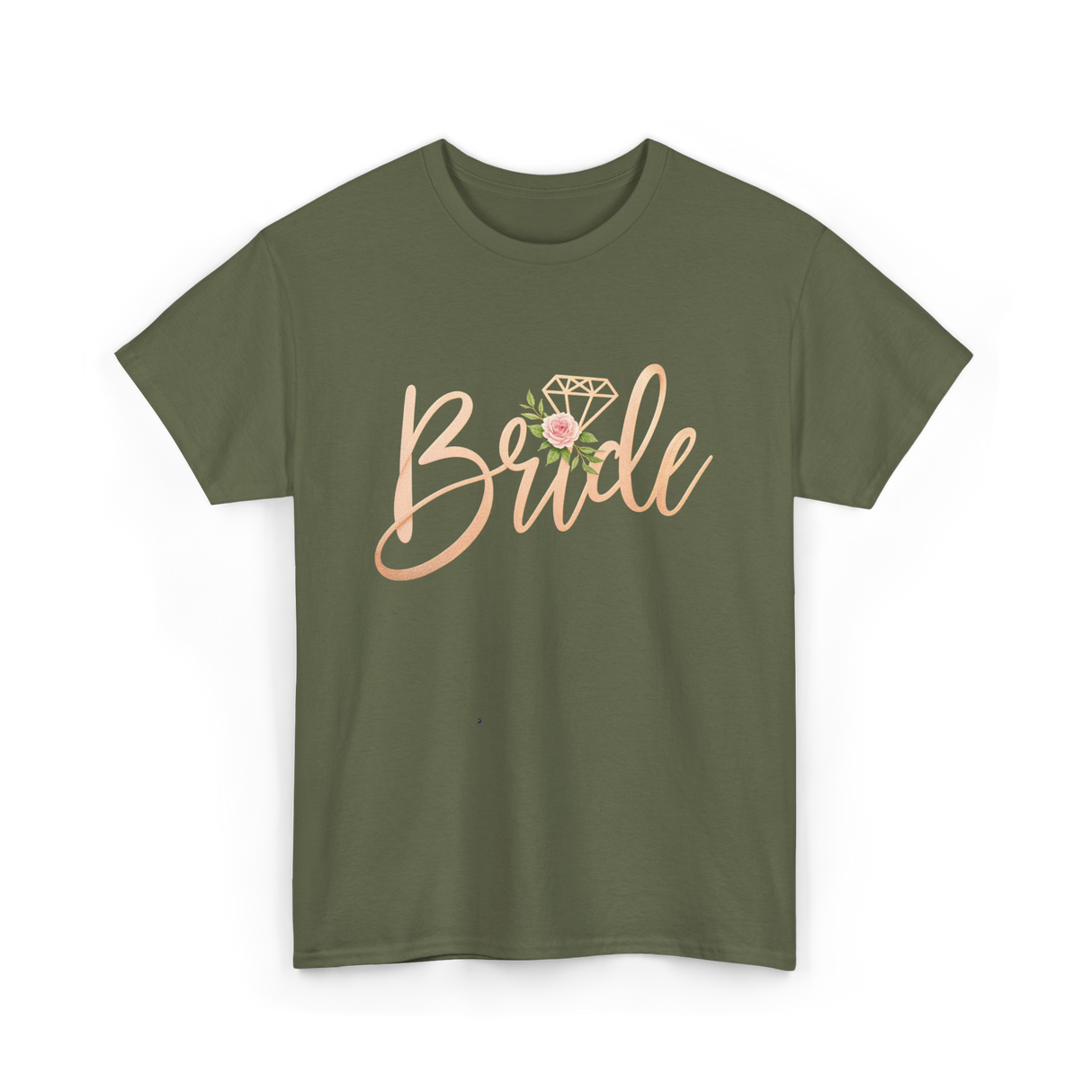 Bride Floral Wedding T-Shirt - Military Green