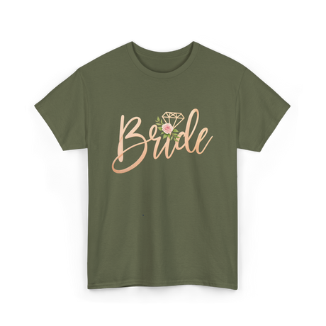 Bride Floral Wedding T-Shirt - Military Green