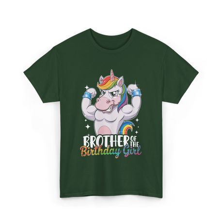 Brother of Birthday Girl Unicorn T-Shirt - Forest Green