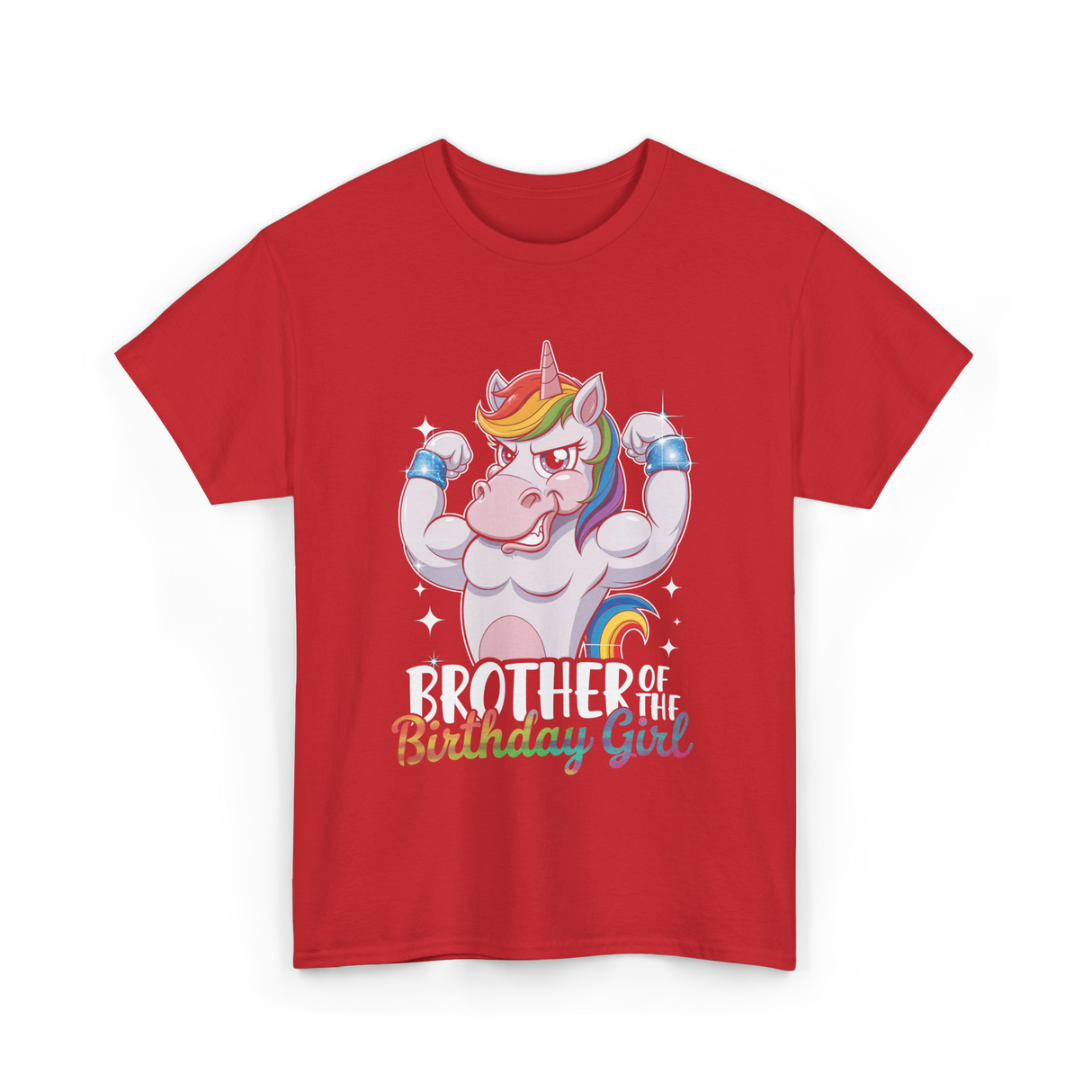 Brother of Birthday Girl Unicorn T-Shirt - Red