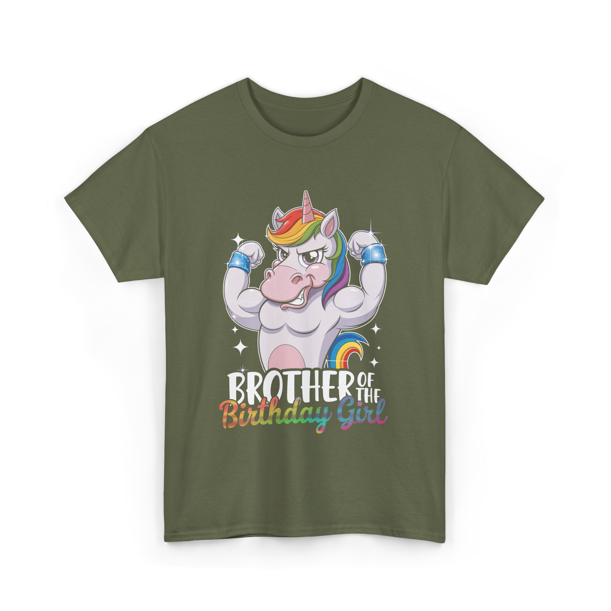 Brother of Birthday Girl Unicorn T-Shirt - Military Green