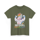 Brother of Birthday Girl Unicorn T-Shirt - Military Green