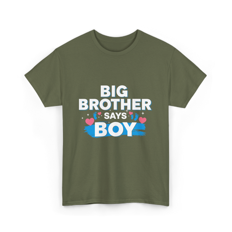 Brother Says Boy Baby T-Shirt - Military Green