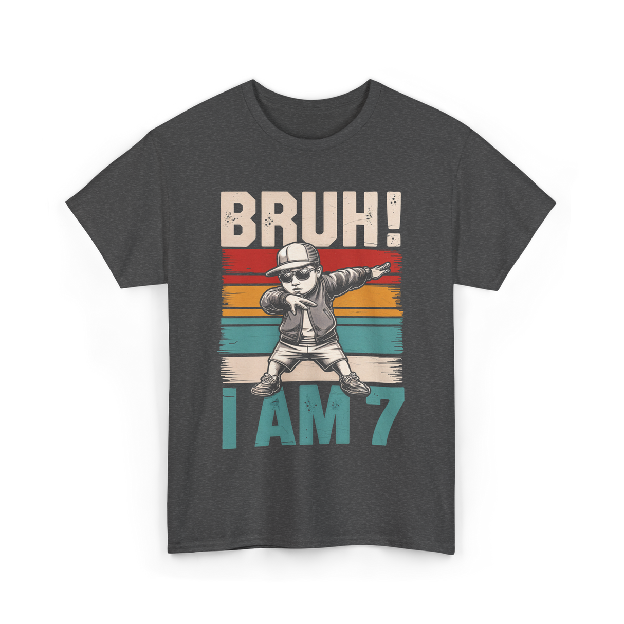 Bruh I Am 7 Birthday Boy T-Shirt - Dark Heather