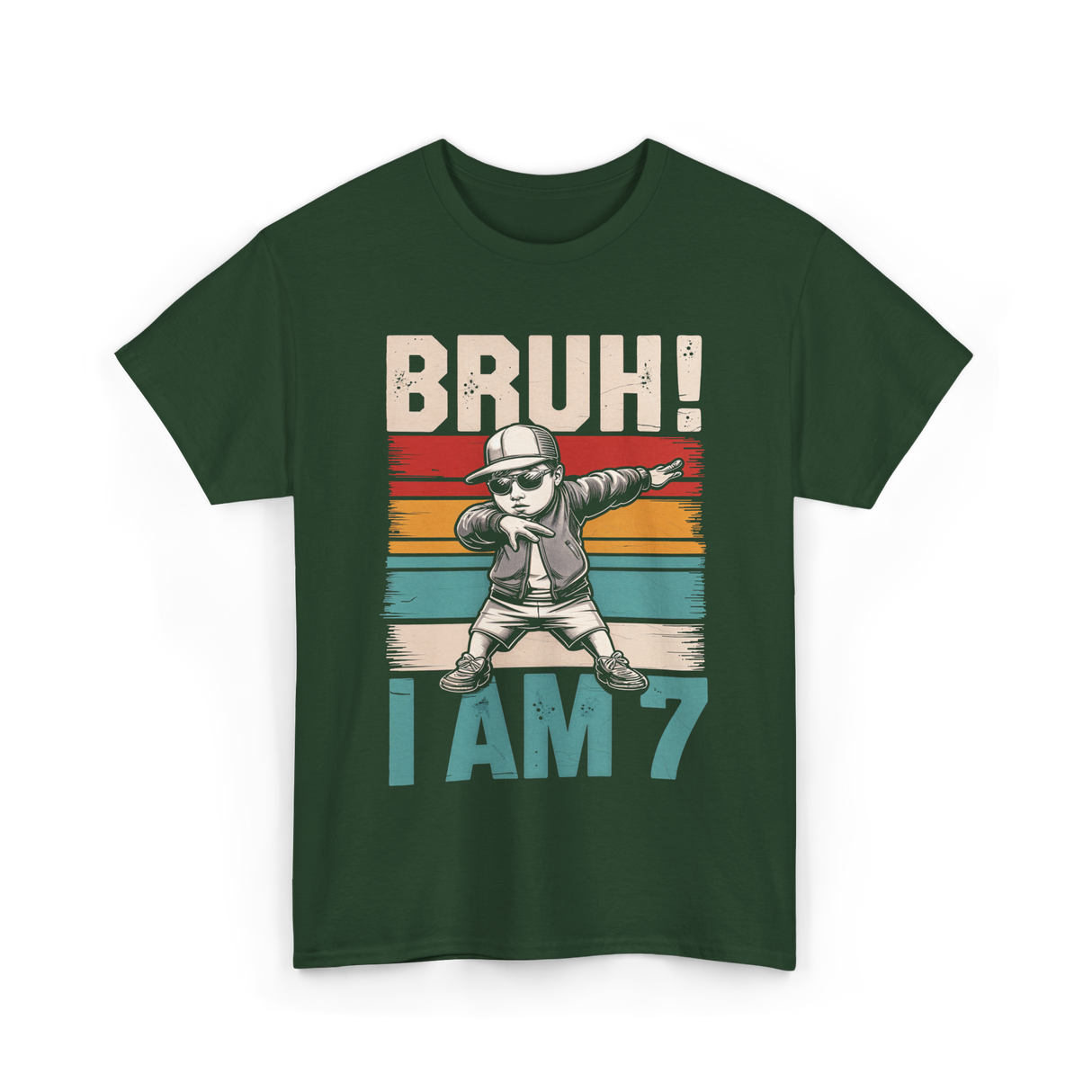 Bruh I Am 7 Birthday Boy T-Shirt - Forest Green