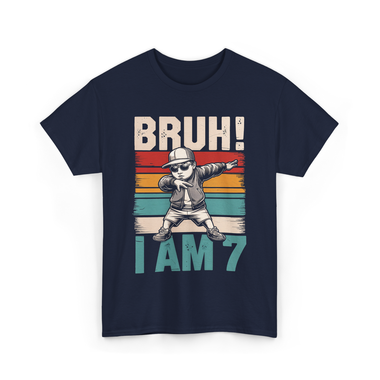 Bruh I Am 7 Birthday Boy T-Shirt - Navy