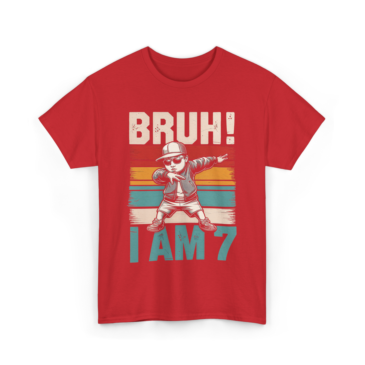 Bruh I Am 7 Birthday Boy T-Shirt - Red