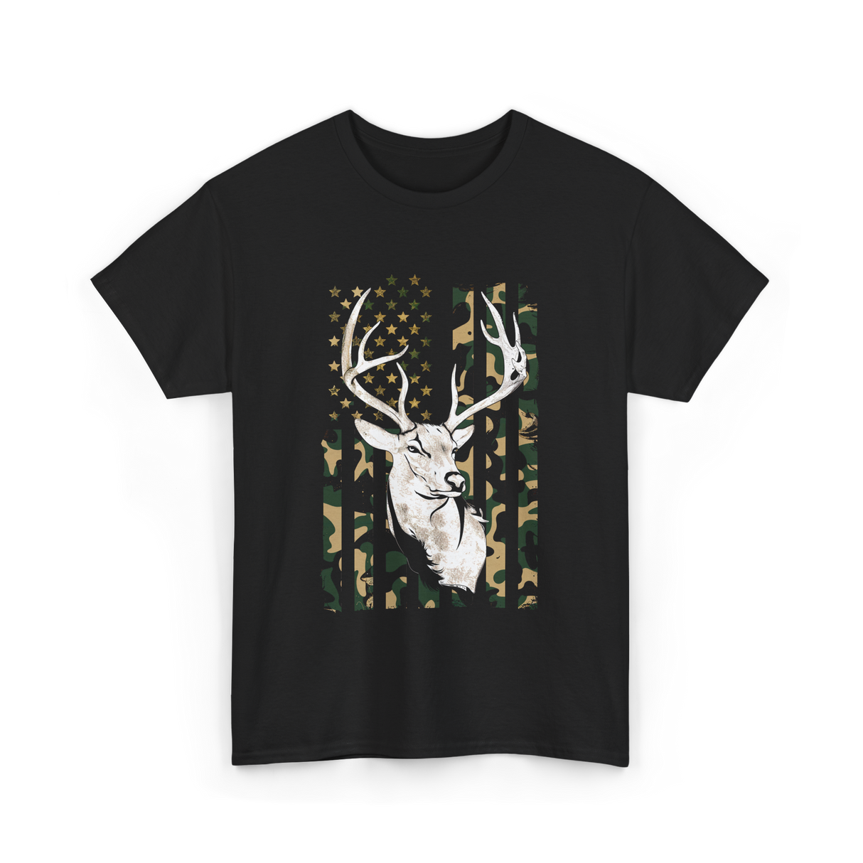 Buck Deer Hunting USA Camouflage T-Shirt - Black