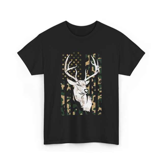 Buck Deer Hunting USA Camouflage T-Shirt - Black