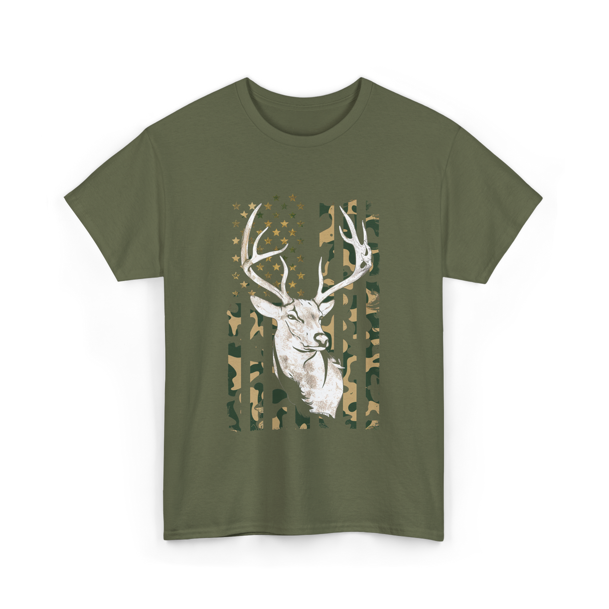 Buck Deer Hunting USA Camouflage T-Shirt - Military Green
