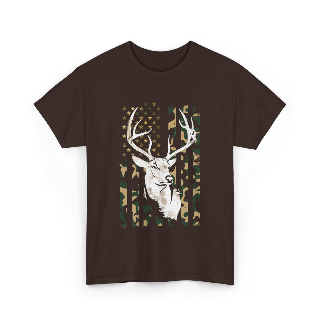 Buck Deer Hunting USA Camouflage T-Shirt - Dark Chocolate