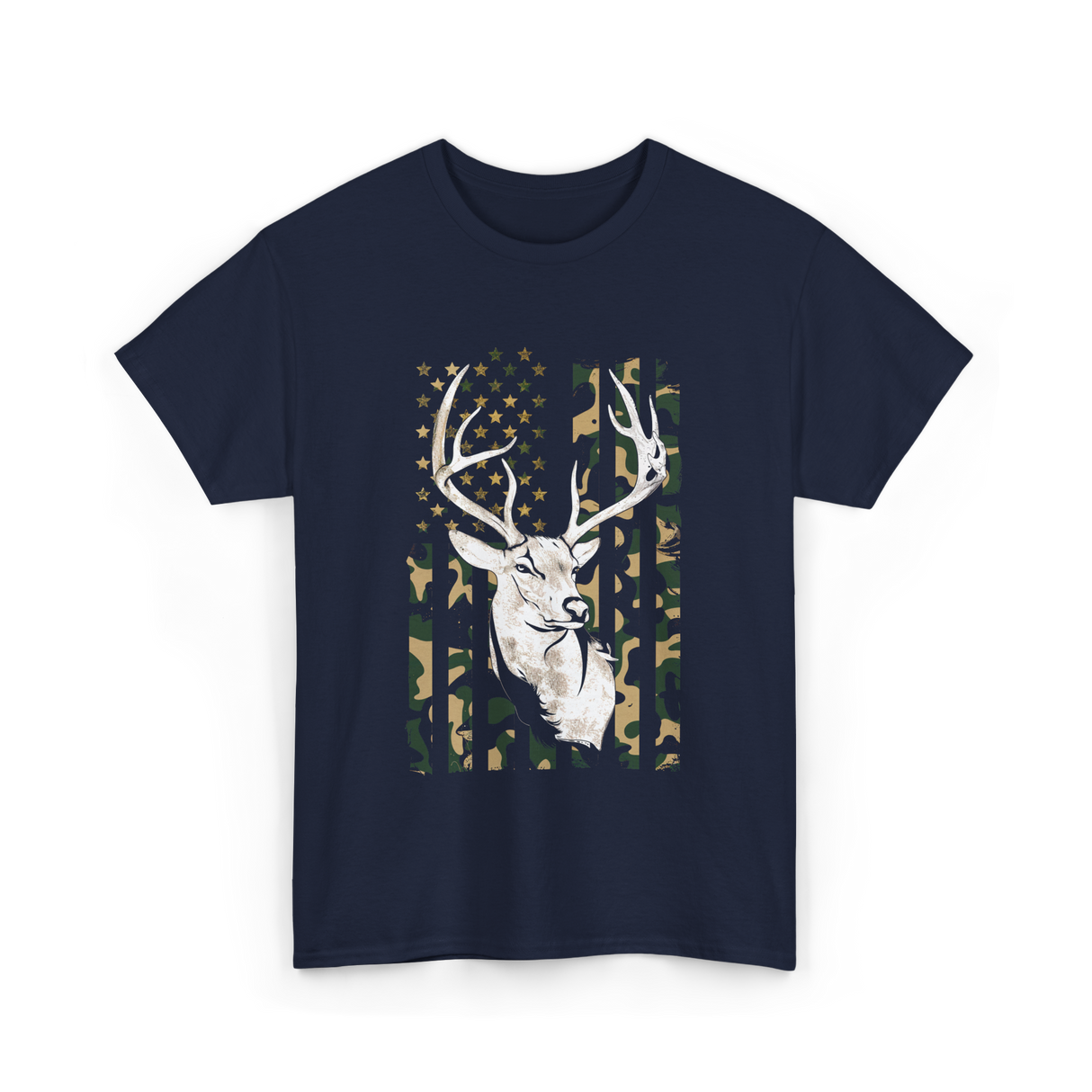Buck Deer Hunting USA Camouflage T-Shirt - Navy