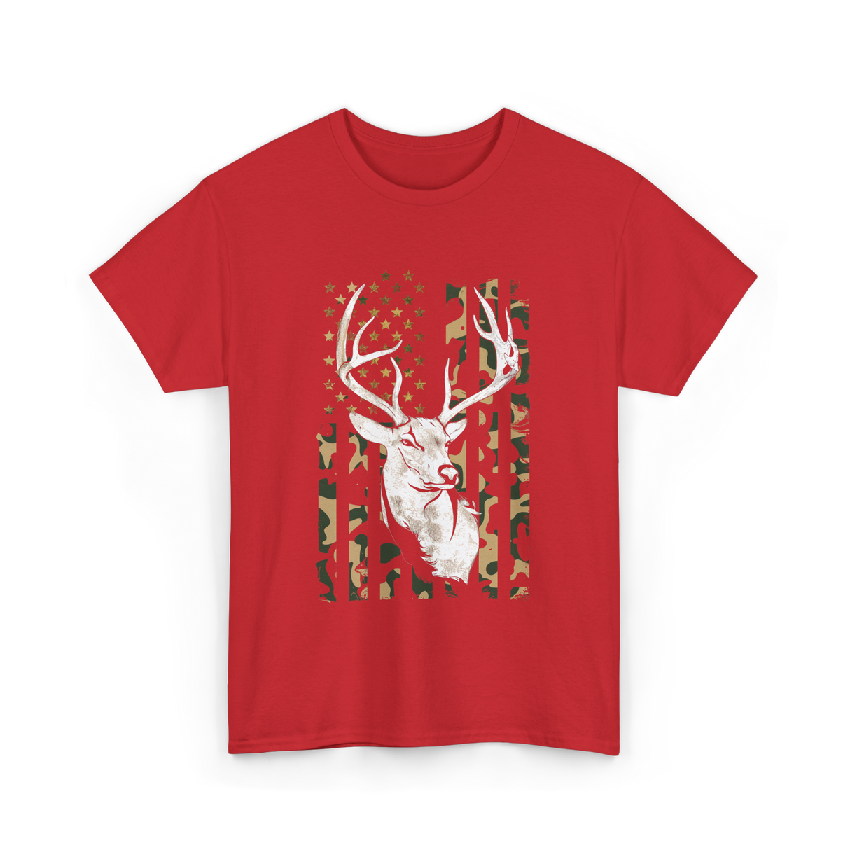 Buck Deer Hunting USA Camouflage T-Shirt - Red