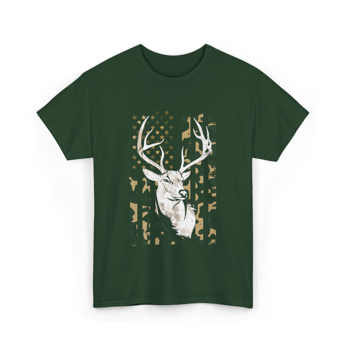 Buck Deer Hunting USA Camouflage T-Shirt - Forest Green
