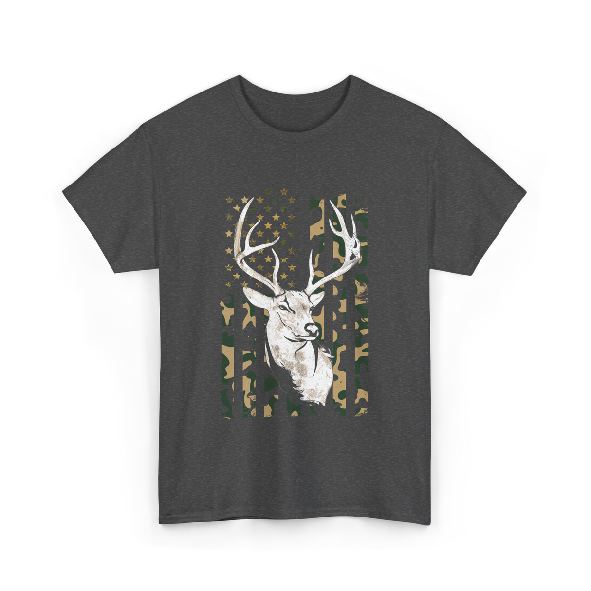 Buck Deer Hunting USA Camouflage T-Shirt - Dark Heather