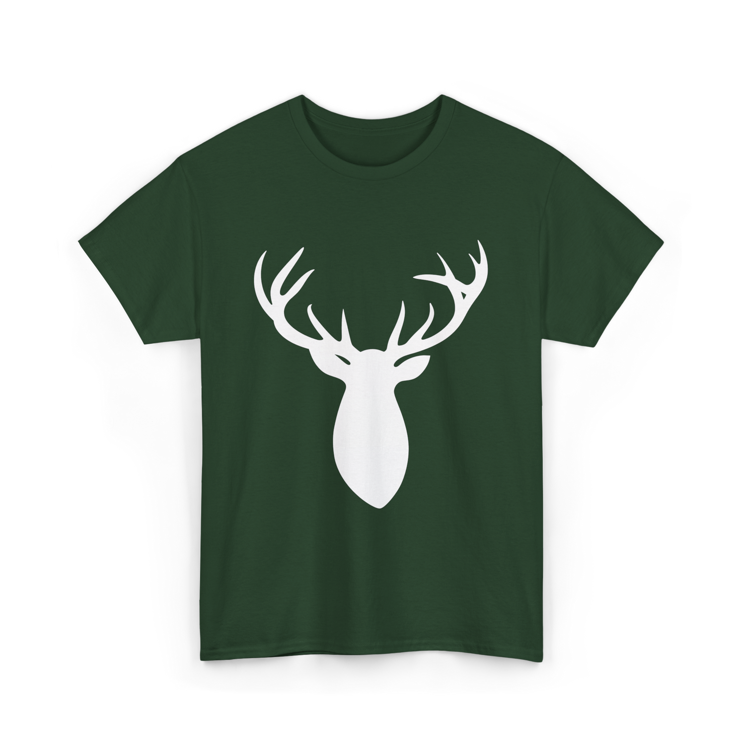 Buck Stag Deer Head Antlers Silhouette T-Shirt - Forest Green
