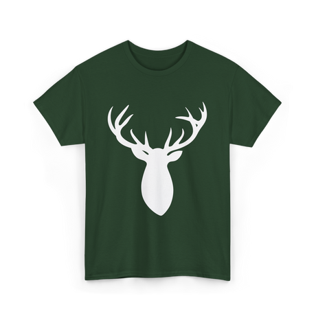 Buck Stag Deer Head Antlers Silhouette T-Shirt - Forest Green