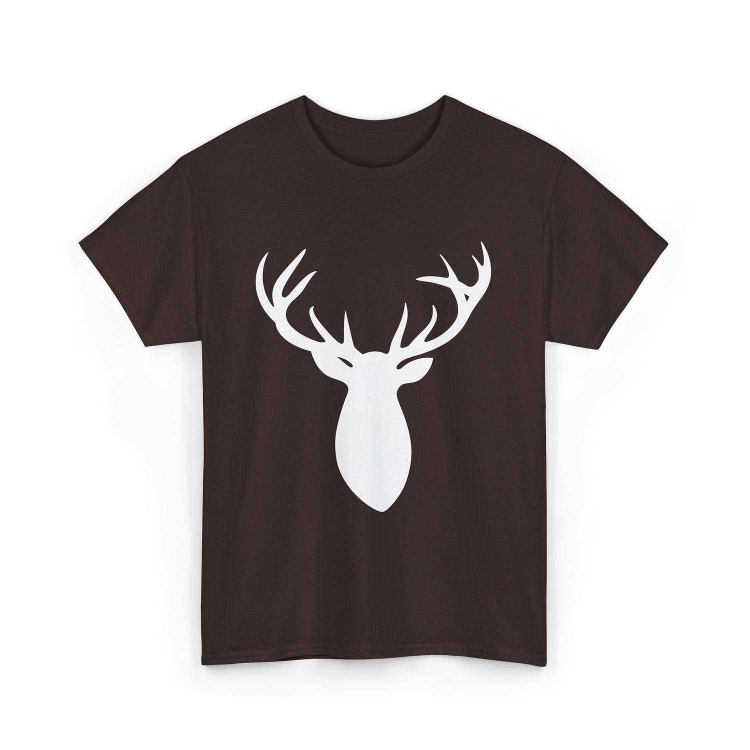 Buck Stag Deer Head Antlers Silhouette T-Shirt - Dark Chocolate