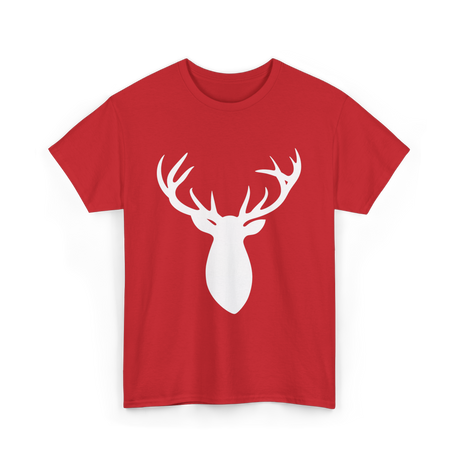 Buck Stag Deer Head Antlers Silhouette T-Shirt - Red