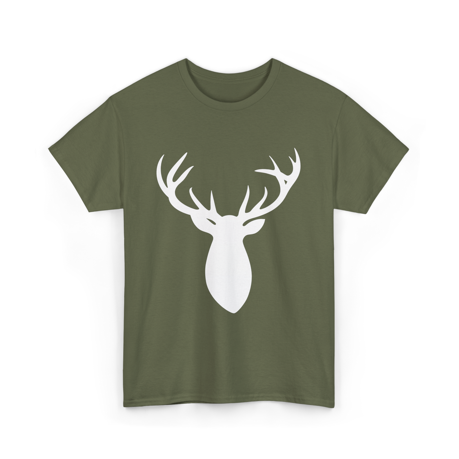 Buck Stag Deer Head Antlers Silhouette T-Shirt - Military Green