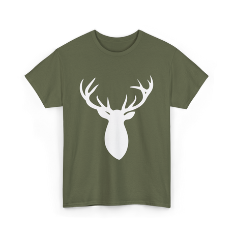 Buck Stag Deer Head Antlers Silhouette T-Shirt - Military Green