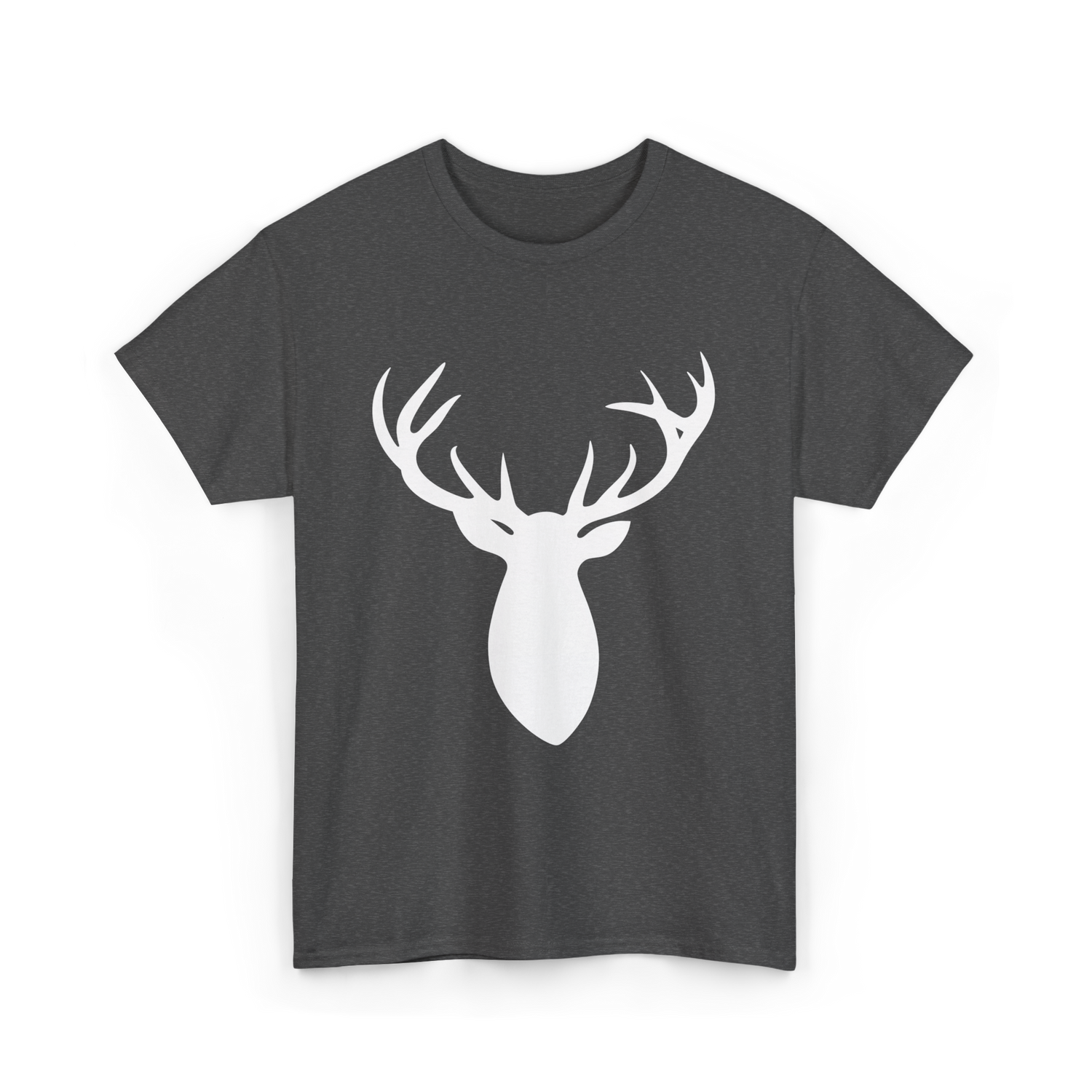 Buck Stag Deer Head Antlers Silhouette T-Shirt - Dark Heather