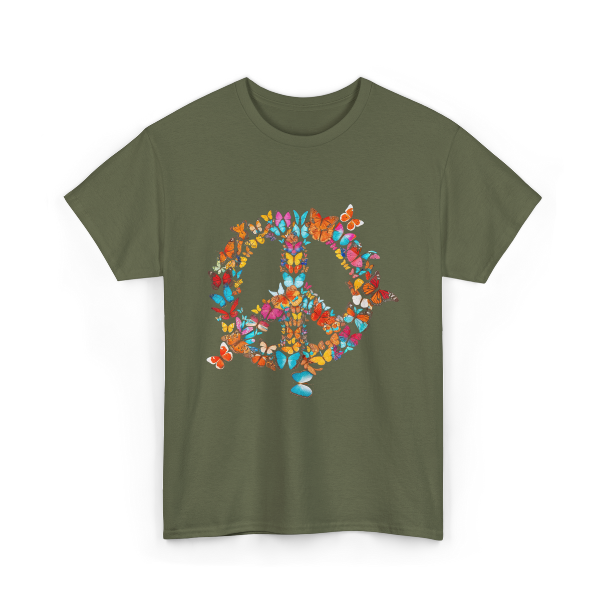 Butterfly Peace Sign Butterflies Nature T-Shirt - Military Green