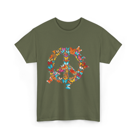 Butterfly Peace Sign Butterflies Nature T-Shirt - Military Green