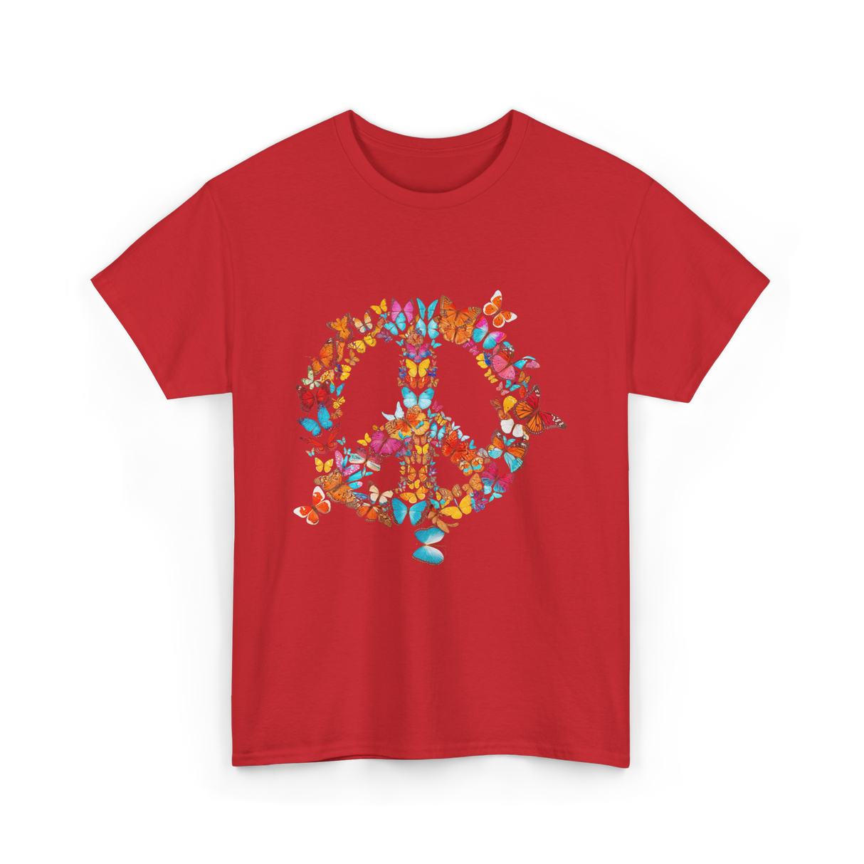 Butterfly Peace Sign Butterflies Nature T-Shirt - Red