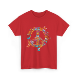 Butterfly Peace Sign Butterflies Nature T-Shirt - Red