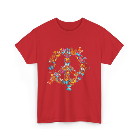 Butterfly Peace Sign Butterflies Nature T-Shirt - Red