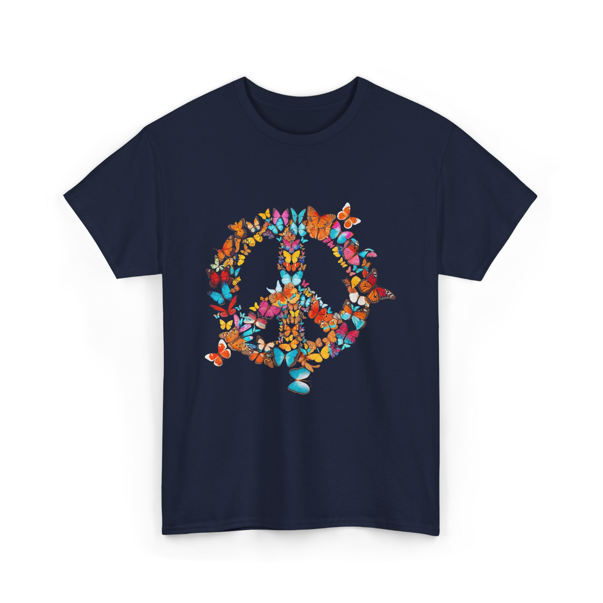 Butterfly Peace Sign Butterflies Nature T-Shirt - Navy