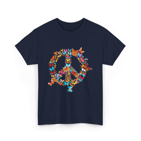 Butterfly Peace Sign Butterflies Nature T-Shirt - Navy