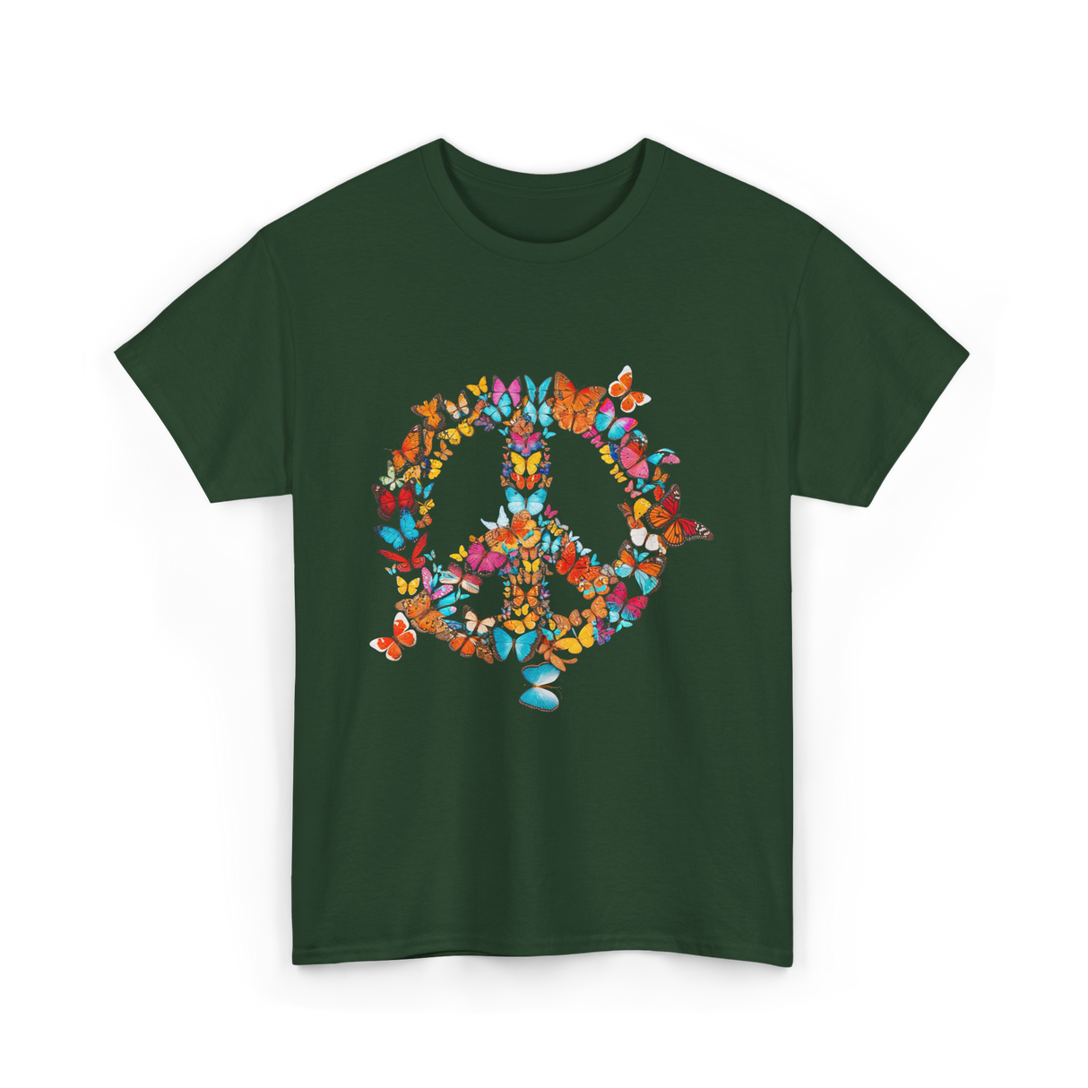 Butterfly Peace Sign Butterflies Nature T-Shirt - Forest Green