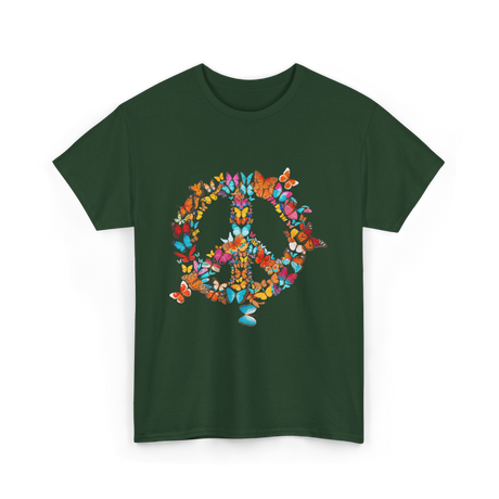 Butterfly Peace Sign Butterflies Nature T-Shirt - Forest Green